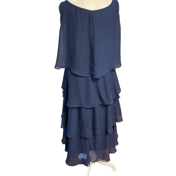 SIGNATURE TESSA Sleeveless Layered Cocktail Dress Size 14W Navy Rhinestone Party - Picture 12 of 14